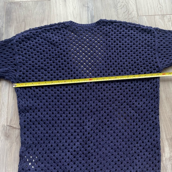 Navy Knit Crochet Sweater Top Short Sleeve/ 3/4 Sleeve - Picture 4 of 7